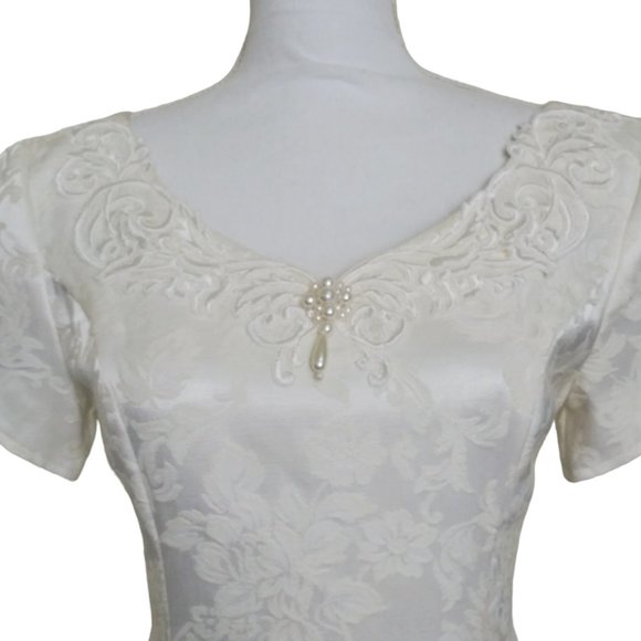 Vintage Jessica McClintock Gunne Sax 90s Y2K Cream Jacquard Fit Flare Dress 3 4 - Picture 2 of 4